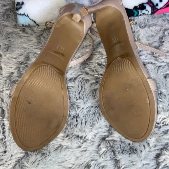 🛍️last call or donating🛍️Lulus Elise sz 8 tan patent sandal heels tan/blush - Picture 2 of 10